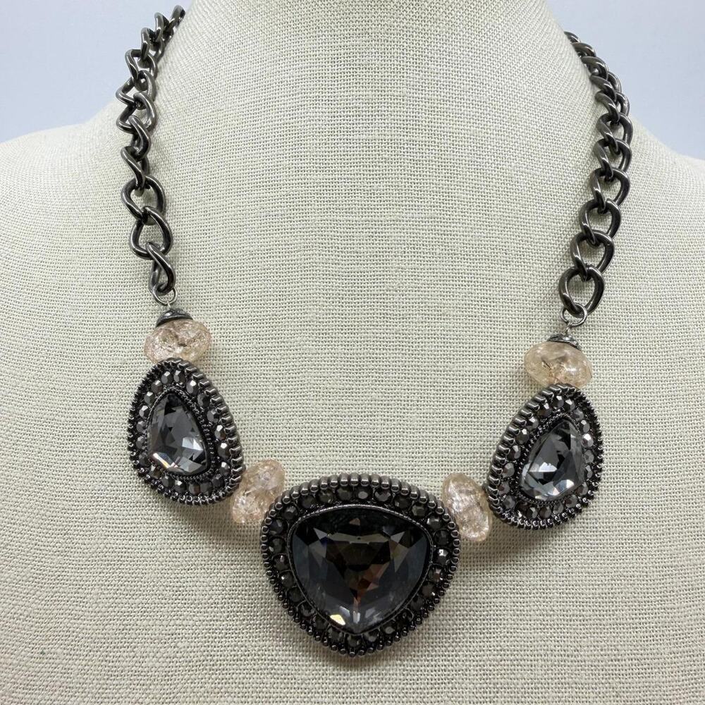 Smoky gray rhinestone bib necklace
